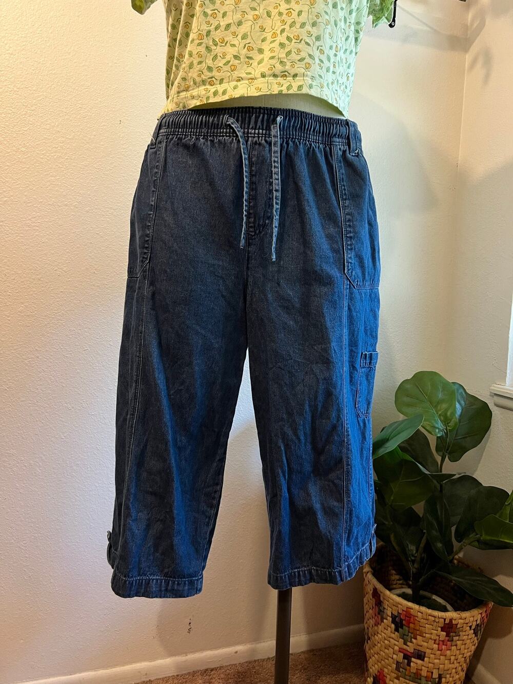 Low Rise Jort Cargo Denim 100% Cotton Capri Pants Size XL Women's 90s Y2K